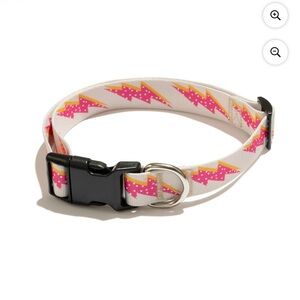 Vibrant Pink and White Lightning Bolt Pet Collar - Small